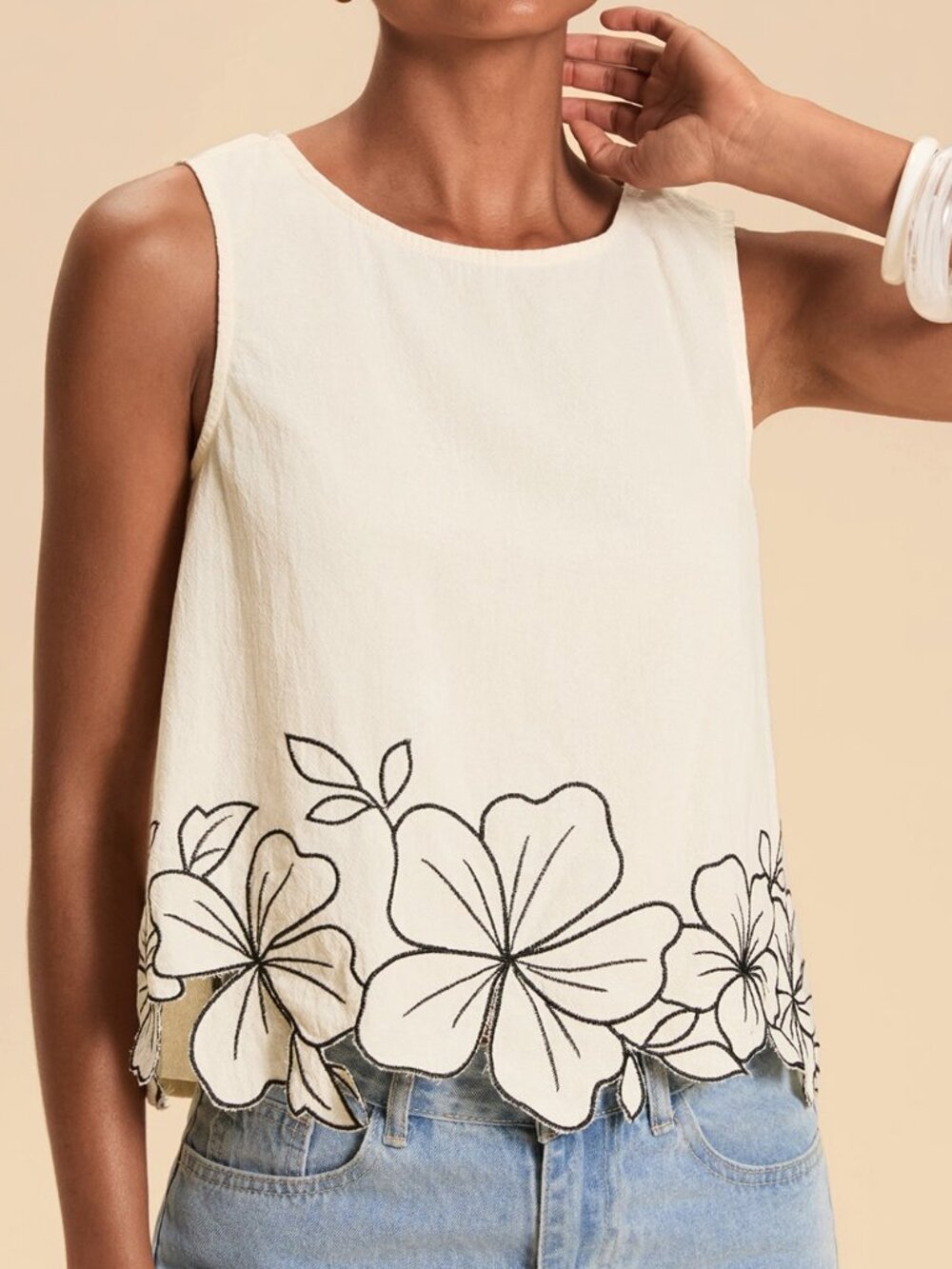 Multicolor Casual Women's Floral Embroidered Regular Halter Sleeveless Top